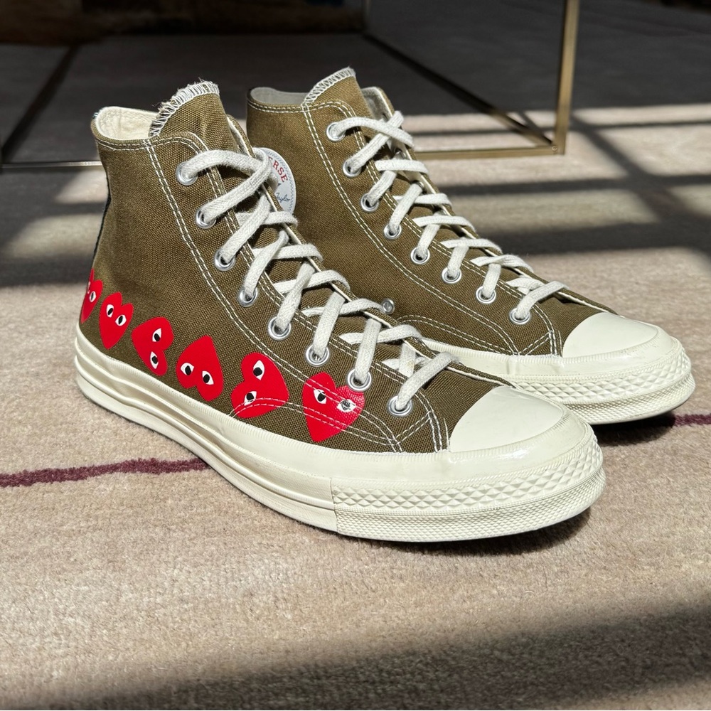 Converse Green and Red High-Top Sneakers with White Rubber Soles